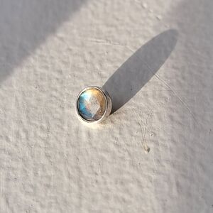 BVLA Rose Cut Labradorite in Cup Setting Threaded End in White Gold WG